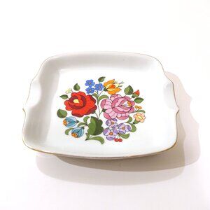 Kalocsa Hand Painted Floral Porcelain Dish with Gold Trim